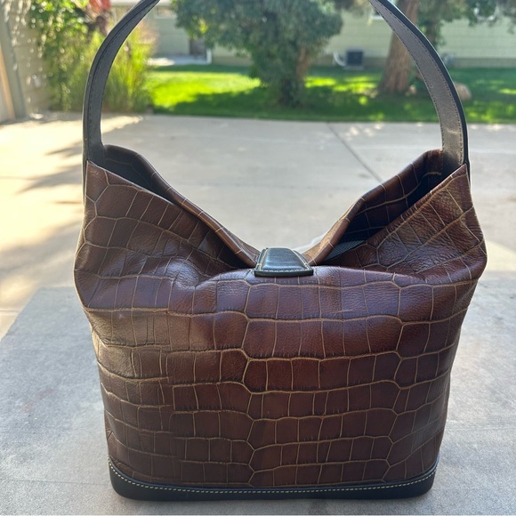 Dooney & Bourke Sac Bag Cognac Croc Embossed Leather Logo Lock Purse Pouch & Key - Picture 3 of 16